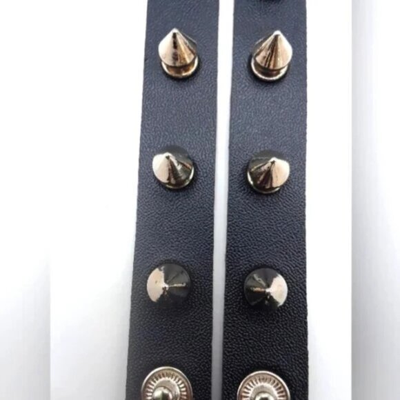 COPY - Goth Spike  vegan Leather Bracelets Set of 2 Unisex -Black-New - Picture 6 of 8